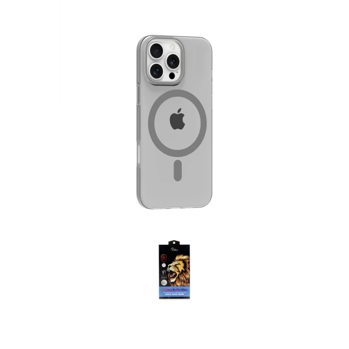 ieg™ iPhone 16 Pro Max Kılıf Pusula Form Özel Seri - Siyah Buffer Hayalet Cam Ekran Koruyucu