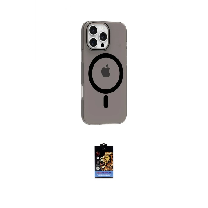ieg™ iPhone 16 Pro Max Kılıf Pusula Form Özel Seri - Siyah Buffer Hayalet Cam Ekran Koruyucu