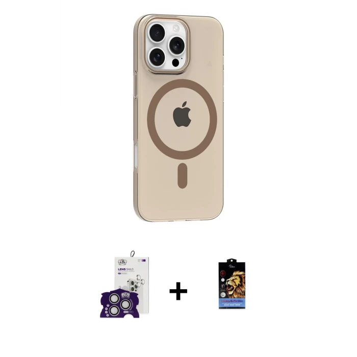 ieg™ iPhone 16 Pro Max Kılıf Pusula Form Özel Seri - Siyah Buffer Hayalet Cam Ekran Koruyucu + Bilvis Titan Kamera Lens - GS
