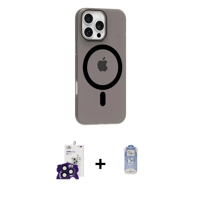 ieg™ iPhone 16 Pro Max Kılıf Pusula Form Özel Seri - Siyah Joko Magic 5D Cam + Bilvis Titan Kamera Lens - SH