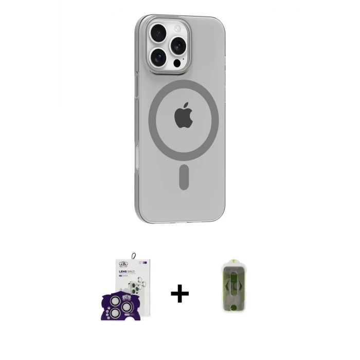 ieg™ iPhone 16 Pro Max Kılıf Pusula Form Özel Seri - Siyah Joko Magic 5D Hayalet Cam + Bilvis Titan Kamera Lens - GS