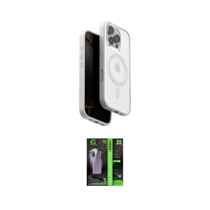 ieg™ iPhone 16 Pro Max Kılıf Pusula Form Serisi - Şeffaf 360 Full Body Arka Koruyucu