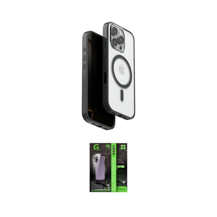 ieg™ iPhone 16 Pro Max Kılıf Pusula Form Serisi - Şeffaf 360 Full Body Arka Koruyucu