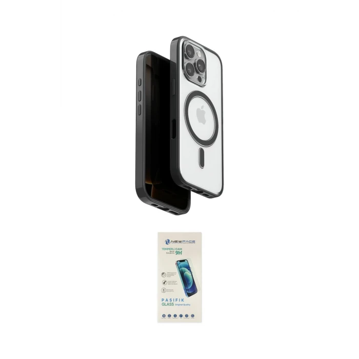 ieg™ iPhone 16 Pro Max Kılıf Pusula Form Serisi - Şeffaf Pasifik Cam Ekran Koruyucu
