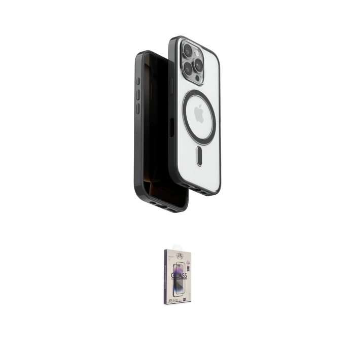 ieg™ iPhone 16 Pro Max Kılıf Pusula Form Serisi - Siyah Bilvis 3D Cam Ekran Koruyucu