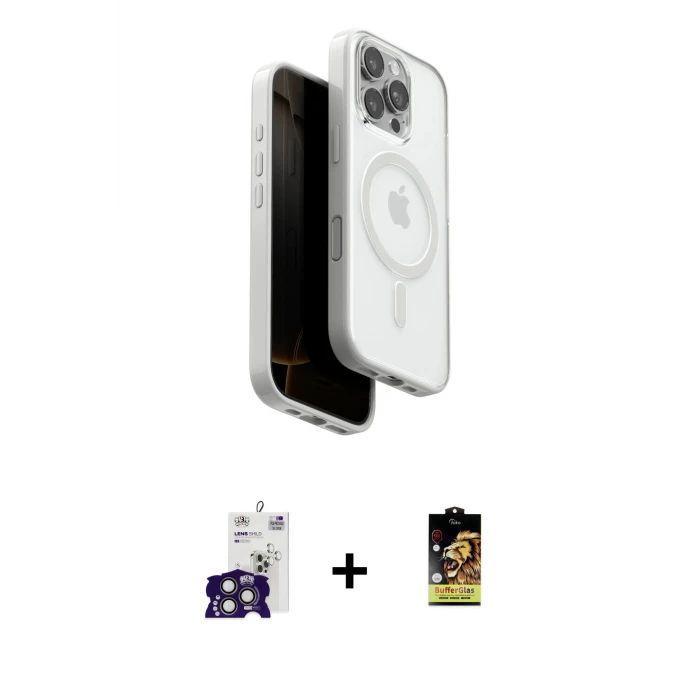ieg™ iPhone 16 Pro Max Kılıf Pusula Form Serisi - Siyah Buffer Cam Ekran Koruyucu + Bilvis Titan Kamera Lens - TMGI