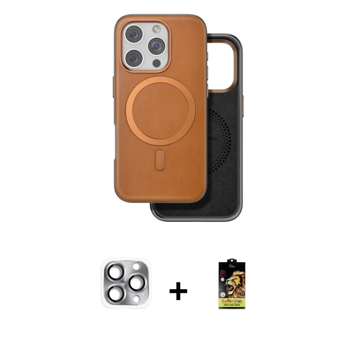 ieg™ iPhone 16 Pro Max Kılıf Pusula Işık Koleksiyonu - Siyah Buffer Cam Ekran Koruyucu + Pers Alüminyum Kamera Lens - GI