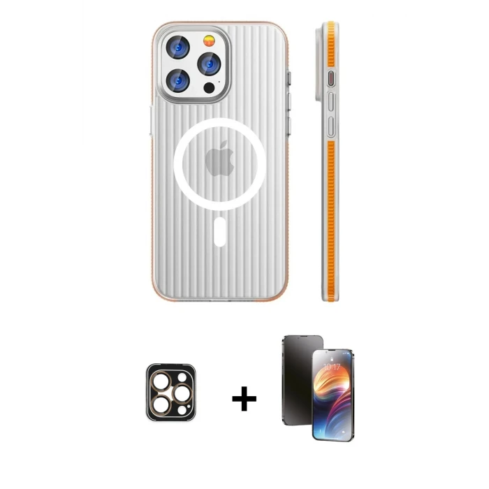 ieg™ iPhone 16 Pro Max Kılıf Pusula Minimal Koleksiyonu - Siyah 3D Antistatik Mat Seramik Nano Ekran Koruyucu + PVD Metal Kamera Lens - GD