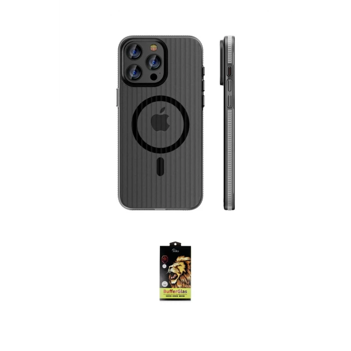 ieg™ iPhone 16 Pro Max Kılıf Pusula Minimal Koleksiyonu - Siyah Buffer Cam Ekran Koruyucu