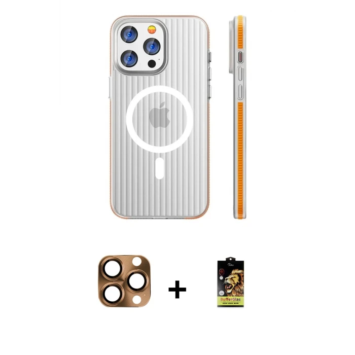 ieg™ iPhone 16 Pro Max Kılıf Pusula Minimal Koleksiyonu - Siyah Buffer Cam Ekran Koruyucu + Pers Alüminyum Kamera Lens - CLTM