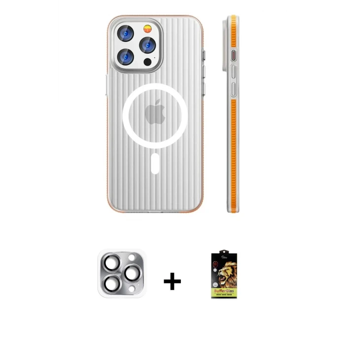 ieg™ iPhone 16 Pro Max Kılıf Pusula Minimal Koleksiyonu - Siyah Buffer Cam Ekran Koruyucu + Pers Alüminyum Kamera Lens - GI