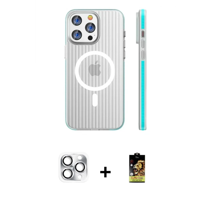 ieg™ iPhone 16 Pro Max Kılıf Pusula Minimal Koleksiyonu - Siyah Buffer Cam Ekran Koruyucu + Pers Alüminyum Kamera Lens - GS