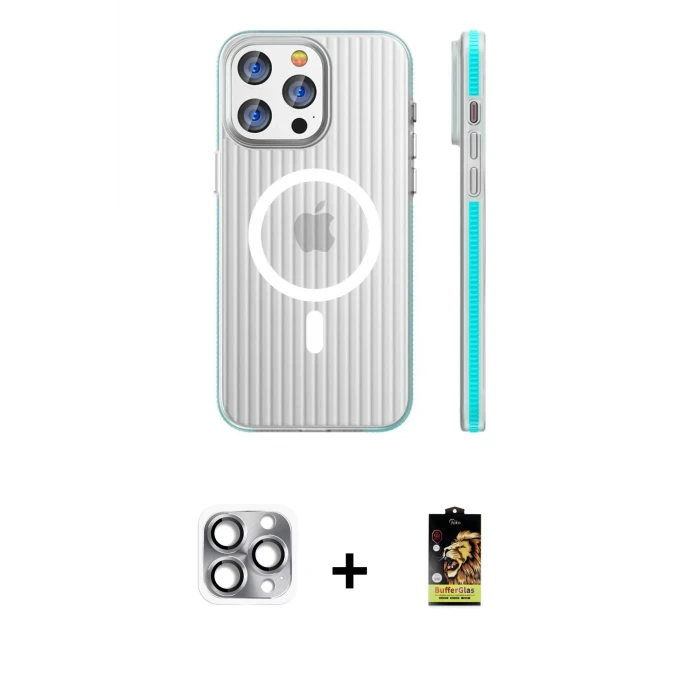 ieg™ iPhone 16 Pro Max Kılıf Pusula Minimal Koleksiyonu - Siyah Buffer Cam Ekran Koruyucu + Pers Alüminyum Kamera Lens - GI