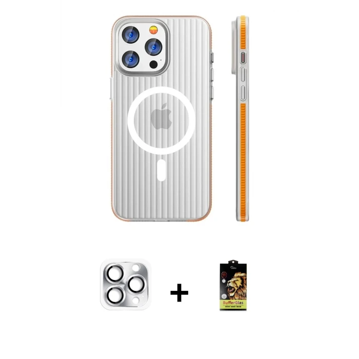ieg™ iPhone 16 Pro Max Kılıf Pusula Minimal Koleksiyonu - Siyah Buffer Cam Ekran Koruyucu + Pers Alüminyum Kamera Lens - GS