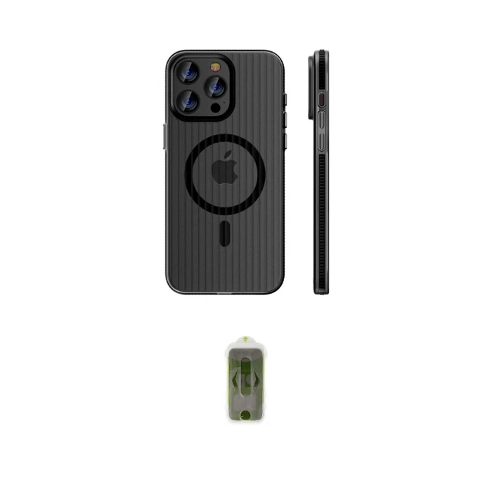ieg™ iPhone 16 Pro Max Kılıf Pusula Minimal Koleksiyonu - Siyah Joko Magic 5D Hayalet Cam