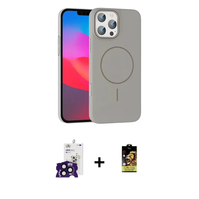 ieg™ iPhone 16 Pro Max Kılıf Siluet Doku Özel Seri - Siyah Buffer Cam Ekran Koruyucu + Siyah Bilvis Titan Kamera Lens