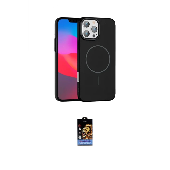 ieg™ iPhone 16 Pro Max Kılıf Siluet Doku Özel Seri - Siyah Buffer Hayalet Cam Ekran Koruyucu