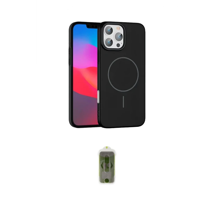 ieg™ iPhone 16 Pro Max Kılıf Siluet Doku Özel Seri - Siyah Joko Magic 5D Hayalet Cam