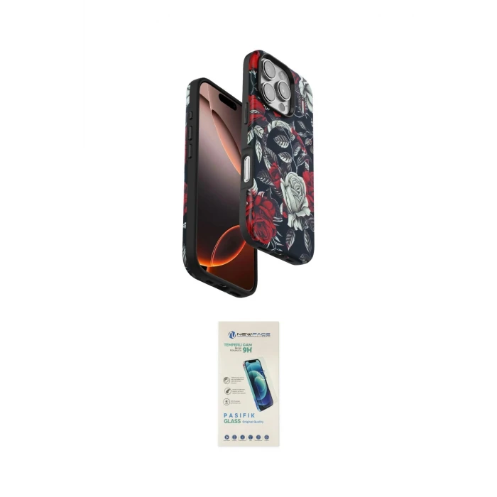 ieg™ iPhone 16 Pro Max Kılıf Siluet Doku - Şeffaf Pasifik Cam Ekran Koruyucu