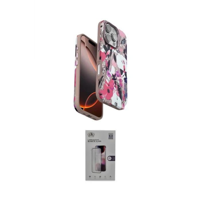 ieg™ iPhone 16 Pro Max Kılıf Siluet Doku - Siyah Bilvis 3D Mat Cam Ekran Koruyucu