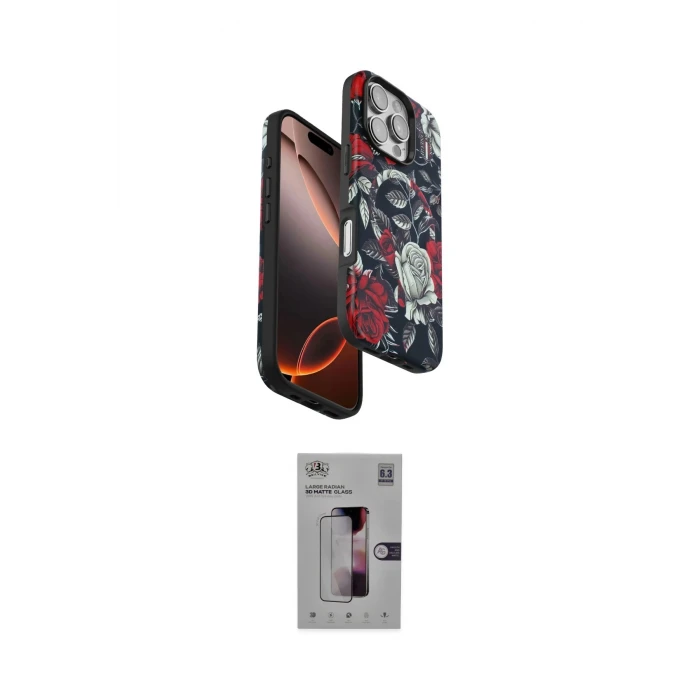 ieg™ iPhone 16 Pro Max Kılıf Siluet Doku - Siyah Bilvis 3D Mat Cam Ekran Koruyucu