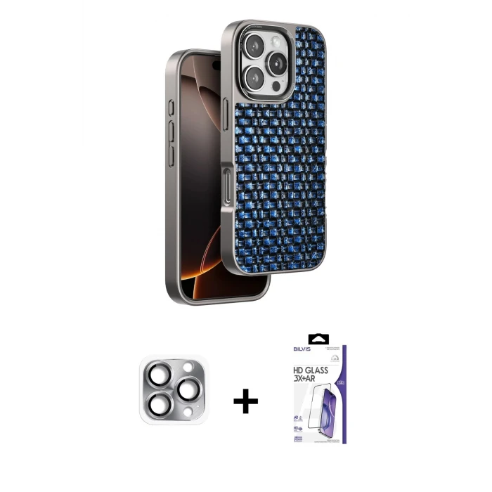 ieg™ iPhone 16 Pro Max Kılıf Siluet Form Serisi - Siyah Bilvis 3X AR HD Cam Ekran Koruyucu + Pers Alüminyum Kamera Lens - GI