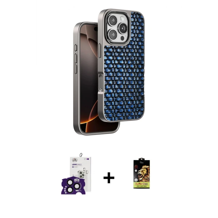 ieg™ iPhone 16 Pro Max Kılıf Siluet Form Serisi - Siyah Buffer Cam Ekran Koruyucu + Bilvis Titan Kamera Lens - SH