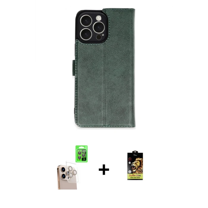 ieg™ iPhone 16 Pro Max Kılıf Siluet Işık Serisi - Siyah Buffer Cam Ekran Koruyucu + Natural Grey Raze Metal Kamera Lens