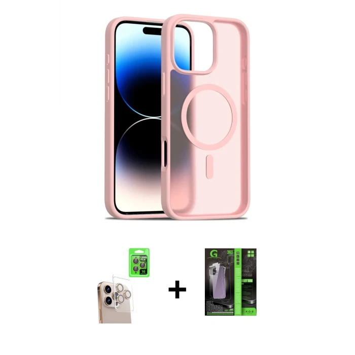 ieg™ iPhone 16 Pro Max Kılıf Siluet Minimal Prime - Şeffaf 360 Full Body Arka Koruyucu + Natural Grey Raze Metal Kamera Lens