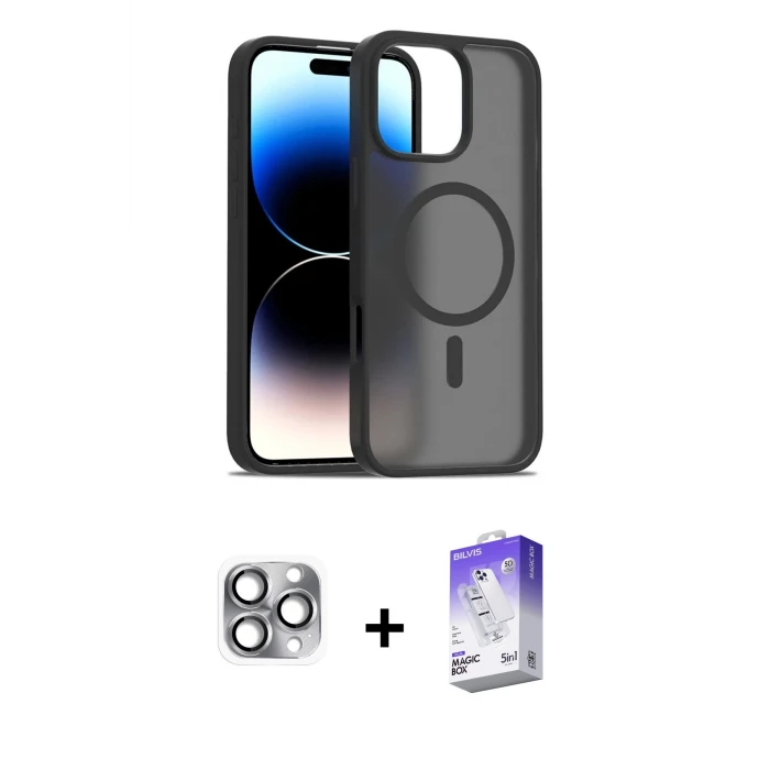 ieg™ iPhone 16 Pro Max Kılıf Siluet Minimal Prime - Siyah Bilvis 5in1 3D Magic Cam Ekran Koruyucu + Pers Alüminyum Kamera Lens - GI