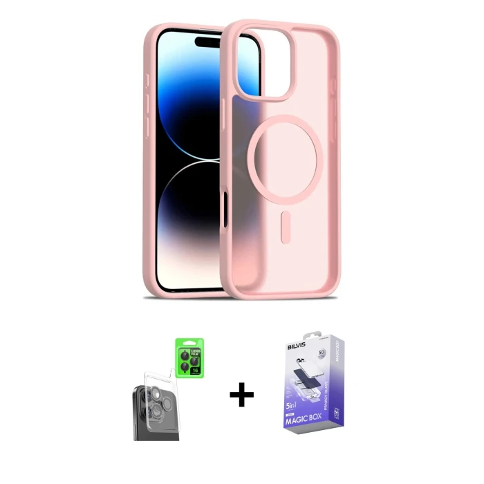 ieg™ iPhone 16 Pro Max Kılıf Siluet Minimal Prime - Siyah Bilvis 5in1 5D Magic Hayalet Cam Ekran Koruyucu + Raze Metal Kamera Lens - SH