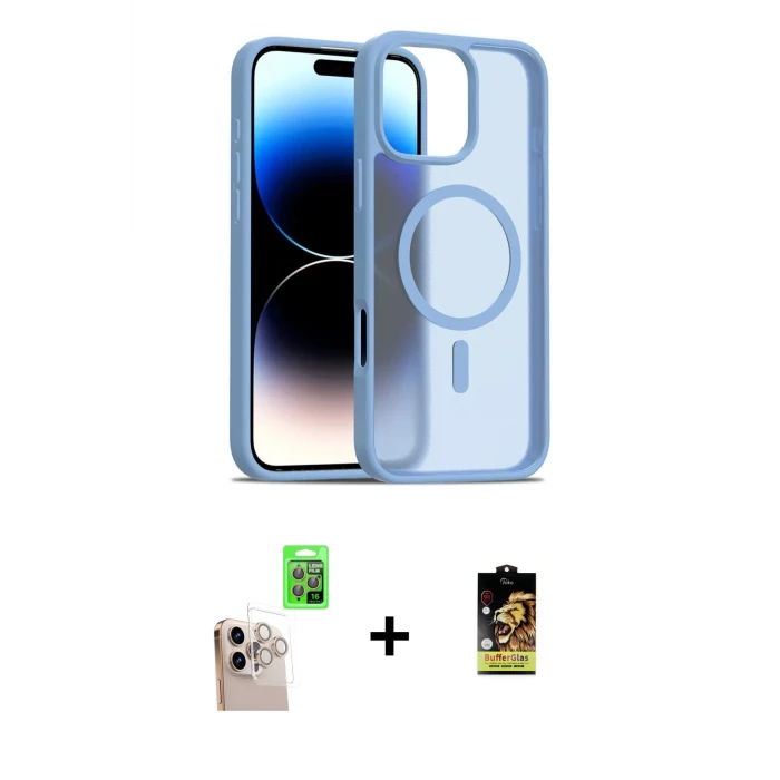 ieg™ iPhone 16 Pro Max Kılıf Siluet Minimal Prime - Siyah Buffer Cam Ekran Koruyucu + Natural Grey Raze Metal Kamera Lens