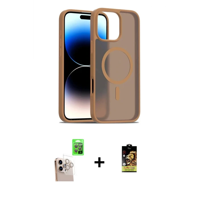 ieg™ iPhone 16 Pro Max Kılıf Siluet Minimal Prime - Siyah Buffer Cam Ekran Koruyucu + Natural Grey Raze Metal Kamera Lens