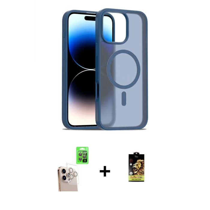 ieg™ iPhone 16 Pro Max Kılıf Siluet Minimal Prime - Siyah Buffer Cam Ekran Koruyucu + Natural Grey Raze Metal Kamera Lens
