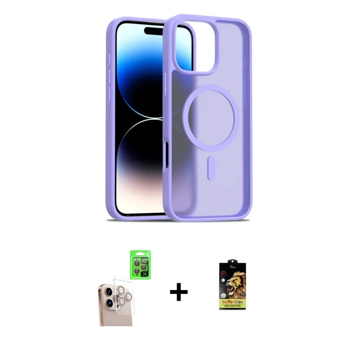ieg™ iPhone 16 Pro Max Kılıf Siluet Minimal Prime - Siyah Buffer Cam Ekran Koruyucu + Natural Grey Raze Metal Kamera Lens