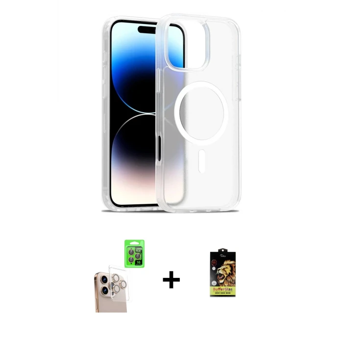 ieg™ iPhone 16 Pro Max Kılıf Siluet Minimal Prime - Siyah Buffer Cam Ekran Koruyucu + Natural Grey Raze Metal Kamera Lens
