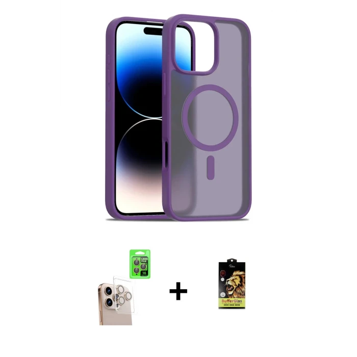 ieg™ iPhone 16 Pro Max Kılıf Siluet Minimal Prime - Siyah Buffer Cam Ekran Koruyucu + Natural Grey Raze Metal Kamera Lens