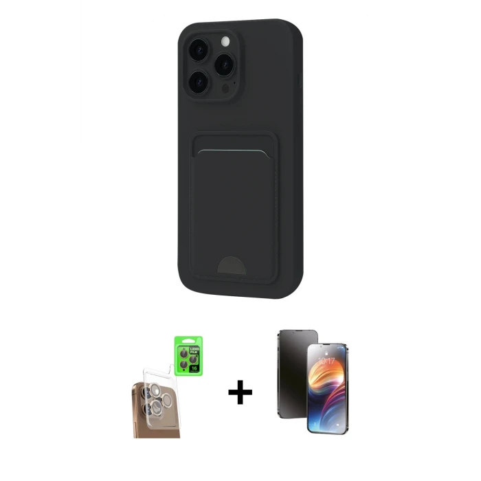 ieg™ iPhone 16 Pro Max Kılıf Vadi Çizgi Prime - Siyah 3D Antistatik Mat Seramik Nano Ekran Koruyucu + Raze Metal Kamera Lens - CLTM