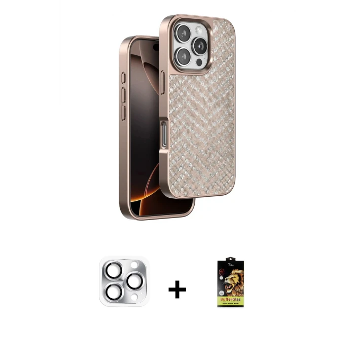 ieg™ iPhone 16 Pro Max Kılıf Vadi Özel Seri - Siyah Buffer Cam Ekran Koruyucu + Pers Alüminyum Kamera Lens - GS