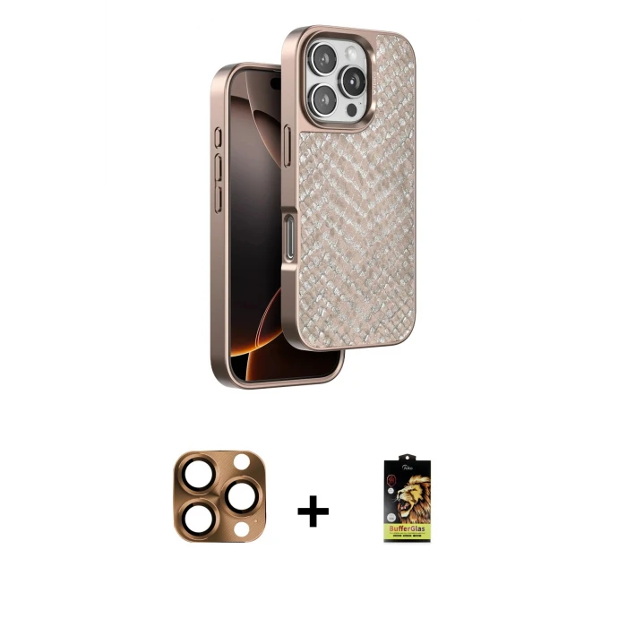 ieg™ iPhone 16 Pro Max Kılıf Vadi Özel Seri - Siyah Buffer Cam Ekran Koruyucu + Pers Alüminyum Kamera Lens - CLTM
