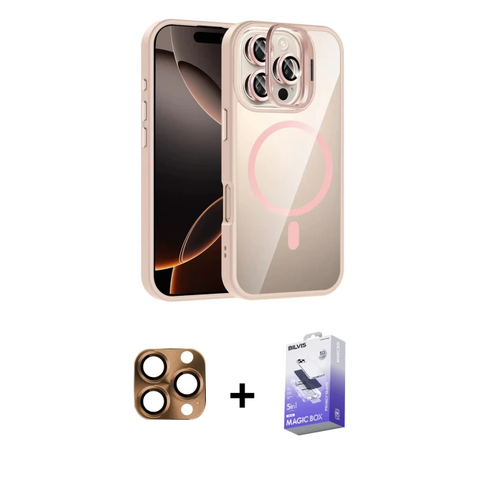 ieg™ iPhone 16 Pro Max Kılıf Yadigar Asil Koleksiyonu - Siyah Bilvis 5in1 5D Magic Hayalet Cam Ekran Koruyucu + Pers Alüminyum Kamera Lens - CLTM