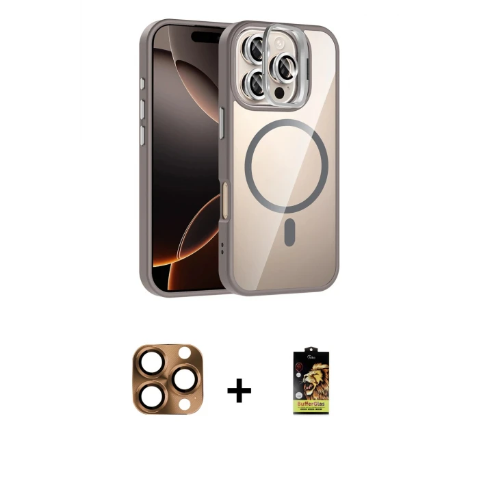 ieg™ iPhone 16 Pro Max Kılıf Yadigar Asil Koleksiyonu - Siyah Buffer Cam Ekran Koruyucu + Pers Alüminyum Kamera Lens - CLTM