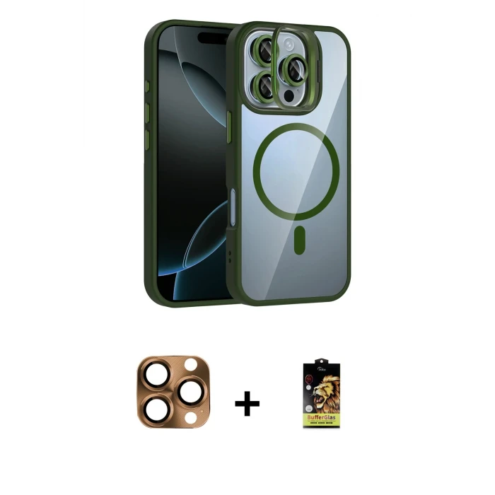 ieg™ iPhone 16 Pro Max Kılıf Yadigar Asil Koleksiyonu - Siyah Buffer Cam Ekran Koruyucu + Pers Alüminyum Kamera Lens - CLTM