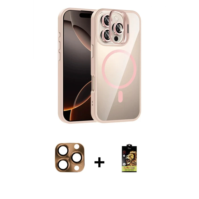 ieg™ iPhone 16 Pro Max Kılıf Yadigar Asil Koleksiyonu - Siyah Buffer Cam Ekran Koruyucu + Pers Alüminyum Kamera Lens - CLTM