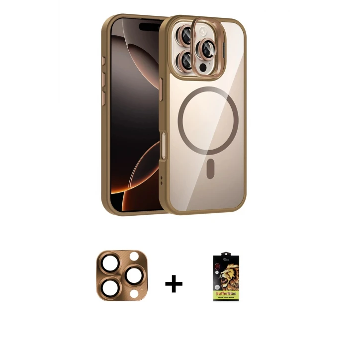 ieg™ iPhone 16 Pro Max Kılıf Yadigar Asil Koleksiyonu - Siyah Buffer Cam Ekran Koruyucu + Pers Alüminyum Kamera Lens - CLTM