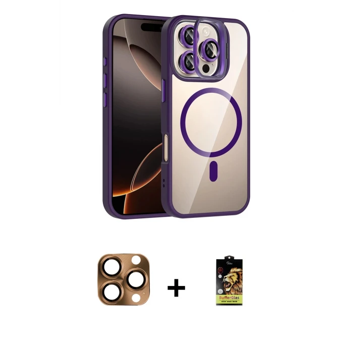 ieg™ iPhone 16 Pro Max Kılıf Yadigar Asil Koleksiyonu - Siyah Buffer Cam Ekran Koruyucu + Pers Alüminyum Kamera Lens - CLTM