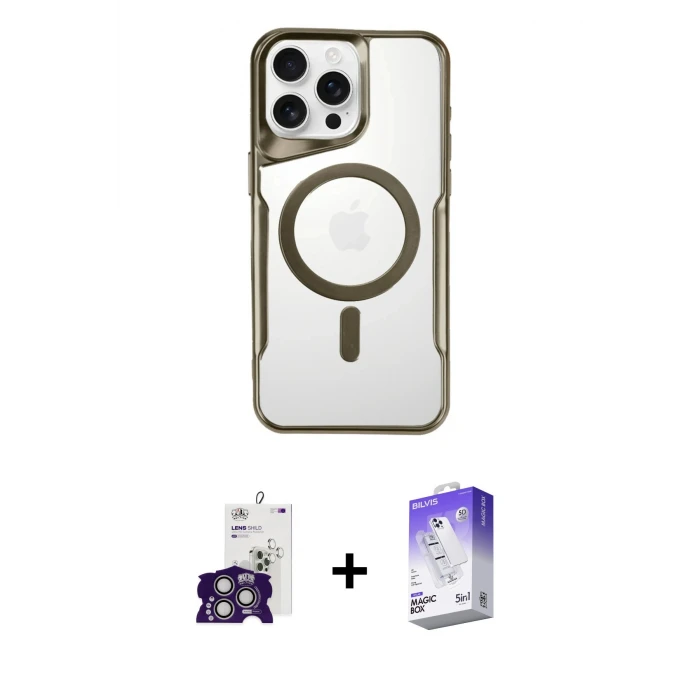 ieg™ iPhone 16 Pro Max Kılıf Yadigar Klasik Özel Seri - Siyah Bilvis 5in1 3D Magic Cam Ekran Koruyucu + Bilvis Titan Kamera Lens - GS