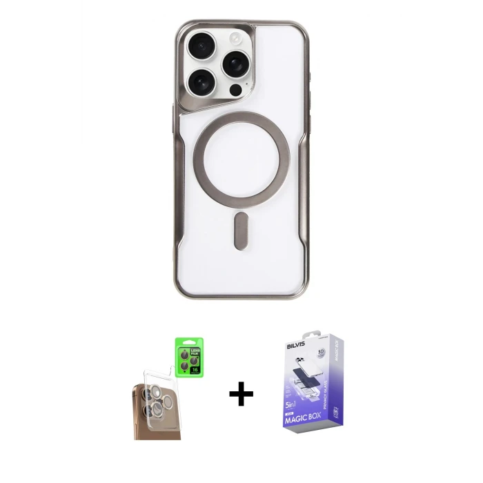 ieg™ iPhone 16 Pro Max Kılıf Yadigar Klasik Özel Seri - Siyah Bilvis 5in1 5D Magic Hayalet Cam Ekran Koruyucu + Raze Metal Kamera Lens - CLTM