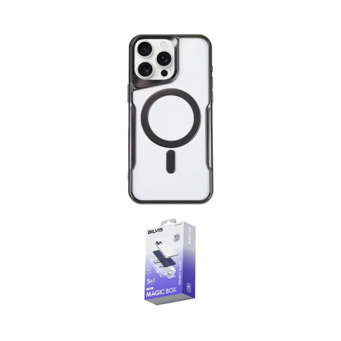 ieg™ iPhone 16 Pro Max Kılıf Yadigar Klasik Özel Seri - Siyah Bilvis 5in1 5D Magic Hayalet Cam Ekran Koruyucu