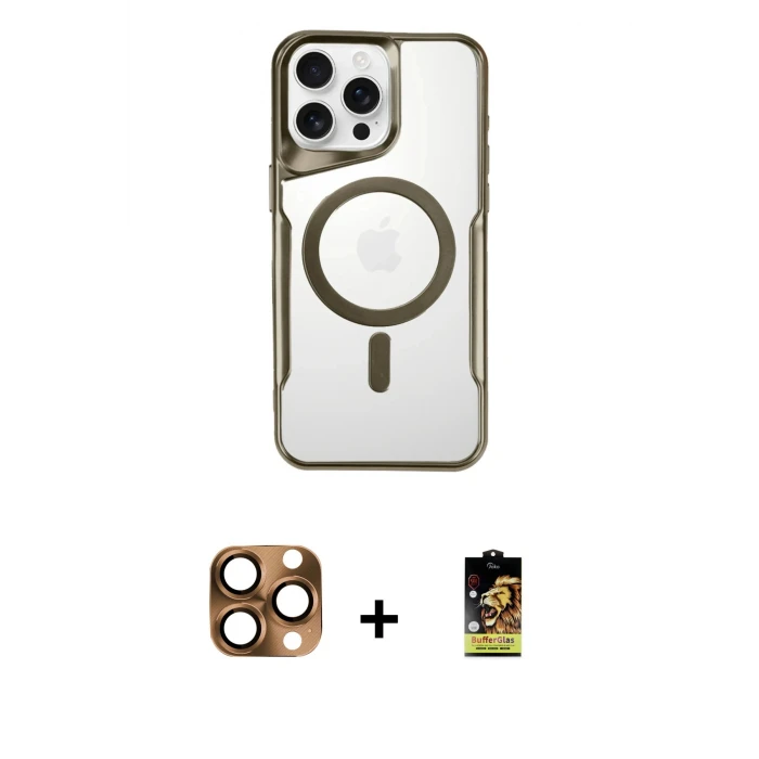 ieg™ iPhone 16 Pro Max Kılıf Yadigar Klasik Özel Seri - Siyah Buffer Cam Ekran Koruyucu + Pers Alüminyum Kamera Lens - CLTM